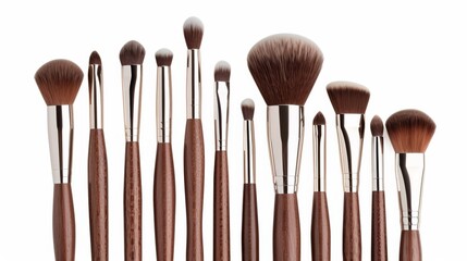 Wall Mural - A row of makeup brushes with a white background