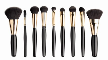 Wall Mural - A set of makeup brushes with gold handles