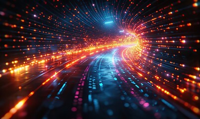 Wall Mural - a dynamic and colorful digital background illustrates data transfers and technology with light strea
