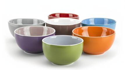 Wall Mural - A row of colorful bowls are lined up on a white background