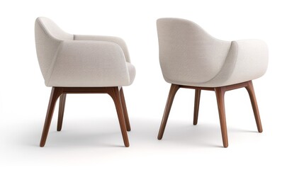 Two chairs with wooden legs and a white cushion