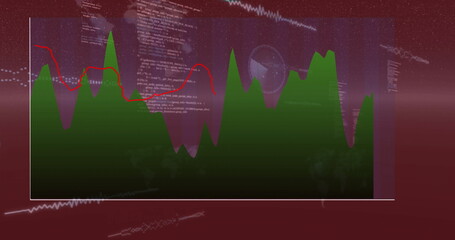 Poster - Financial data and stock market trends image over fluctuating green graph