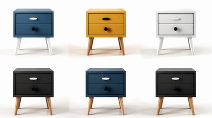 Canvas Print - A row of six nightstands in different colors