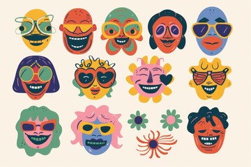 Poster - A collection of cartoon faces with various emotional expressions