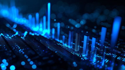 Wall Mural - blue bar digital graph of the stock market on a dark background