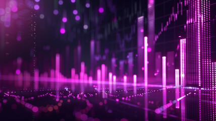 Purple bar digital graph of the stock market on a dark background