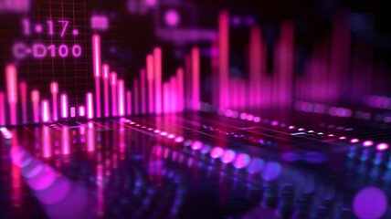 Wall Mural - purple bar digital graph of the stock market on a dark background