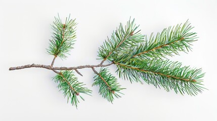 Canvas Print - A single pine tree branch placed on a white surface, ideal for use in designs related to nature, simplicity and minimalism