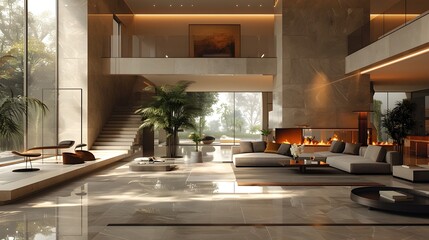 Sleek and Stylish Contemporary Living Room with Minimalist Decor and Luxurious Furnishings