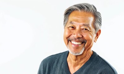 Sticker - Lifestyle portrait video of a happy Vietnamese man in his 50s against a white background