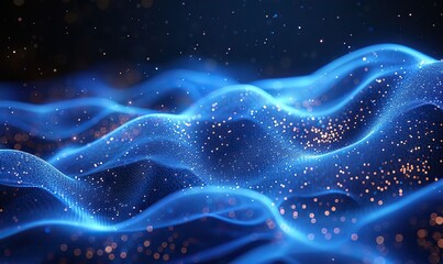Wall Mural - abstract technology background featuring blue particles forming a dynamic mesh structure.