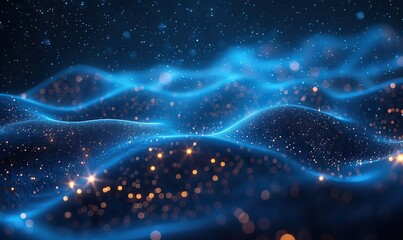 Wall Mural - abstract technology background featuring blue particles forming a dynamic mesh structure.