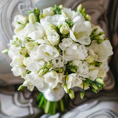 Wall Mural - details of a wedding bouquet with white buttercups and fresia