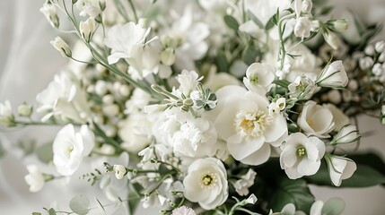 Wall Mural - details of a wedding bouquet with white buttercups and fresia