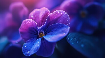 Poster - Purple and Blue Flower with Water Drops