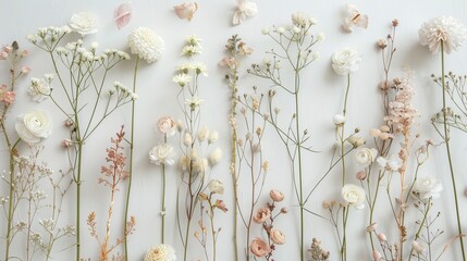 Wall Mural - Luxury botanical background with trendy wildflowers and minimalist flowers for wall decoration or wedding