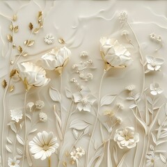 Wall Mural - Luxury botanical background with trendy wildflowers and minimalist flowers for wall decoration or wedding