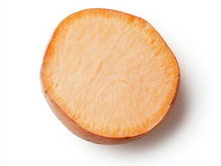 Wall Mural - A cross-section of a sweet potato, showing the fibrous interior and smooth outer skin. Isolated perfectly on a crisp white background