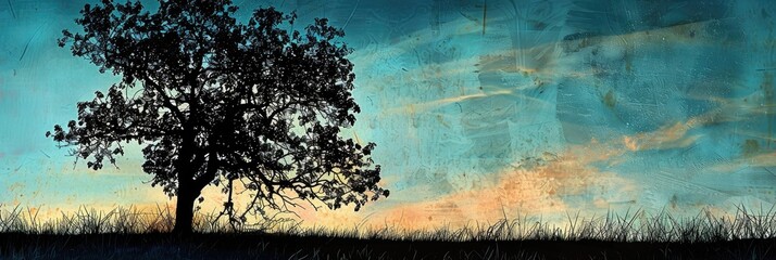 Sticker - Captivating Tree Silhouette Enhancing the Serene Countryside Horizon