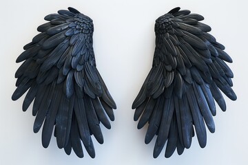 Wall Mural - A pair of black wings sit on a white surface, ready for use or display