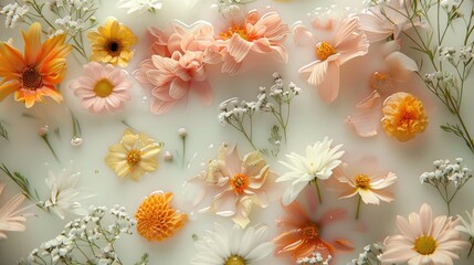 Wall Mural - A detailed view of colorful blooms on a flat surface, suitable for various applications including interior design, photography, or advertising