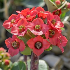 Poster - Red flowers called Euphorbia milii or Crown of Christ 