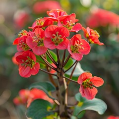 Poster - Red flowers called Euphorbia milii or Crown of Christ 