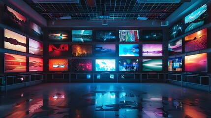 TV screen in the shopping mall at night