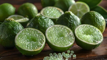 A close up of a green lime with a green powder sprinkled on top