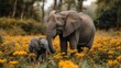 © Yotsaran - An elephant gently touching trunks with its calf, displaying affection and tenderness