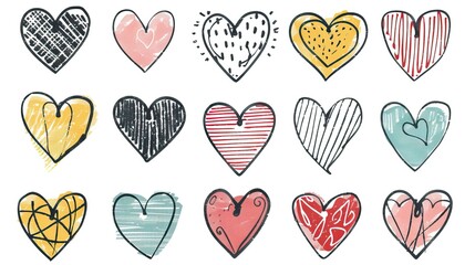 Doodle hearts sketch set. Various different hand drawn heart icon love collection isolated on white background