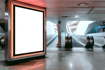 Wall Mural - blank advertising billboard at airport,Mock up Poster media template Ads display in Subway station escalator