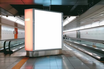 Wall Mural - blank advertising billboard at airport,Mock up Poster media template Ads display in Subway station escalator