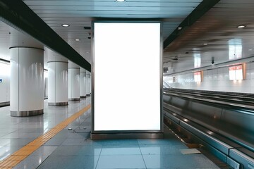 Wall Mural - blank advertising billboard at airport,Mock up Poster media template Ads display in Subway station escalator