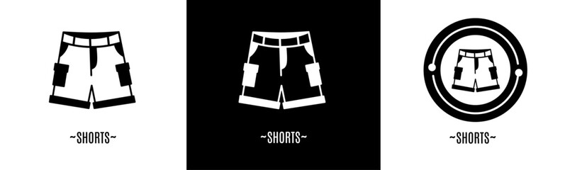 Poster - Shorts logo set. Collection of black and white logos. Stock vector.