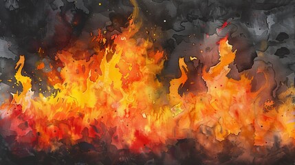 Wall Mural - fire painted in watercolor style