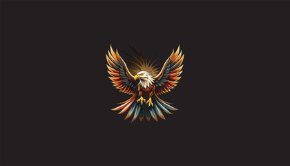 Wall Mural - Eagle Flying with Red, Blue, and White Colors with White Outline on Black Background