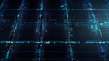 Wall Mural - Futuristic, Blue Digital Grid background. Network Tech Wallpaper Banner. 3D Render Generative AI