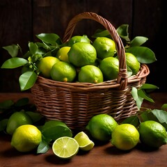 Canvas Print - green lemon  in basket