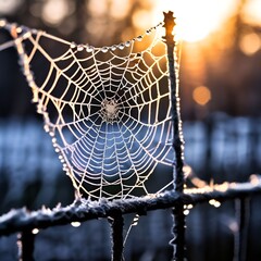 Wall Mural - spider web with dew drops