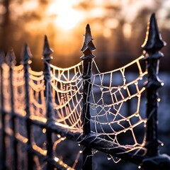 Wall Mural - spider web with dew drops