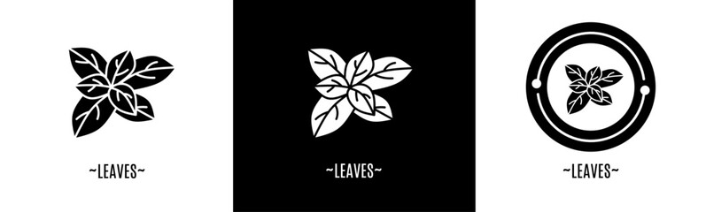 Poster - Leaves logo set. Collection of black and white logos. Stock vector.