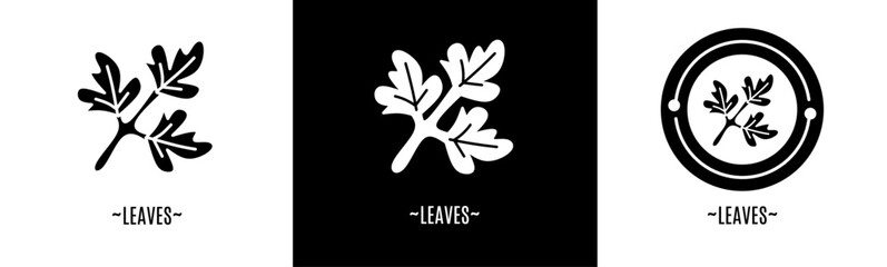 Sticker - Leaves logo set. Collection of black and white logos. Stock vector.