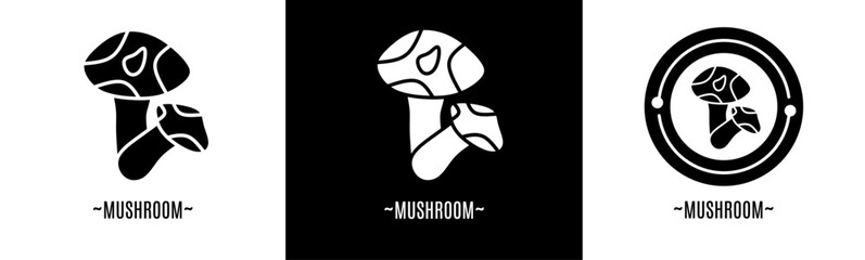 Poster - Mushroom logo set. Collection of black and white logos. Stock vector.