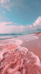 Canvas Print - Pink coastal coast day view, with sunlight, summer, travel, dream place, paradise