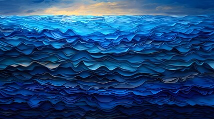 A digital art piece featuring deep blue waves, creating an abstract background