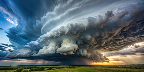 Wall Mural - Large storm cloud covering the sky, stormy, weather, ominous, dark, clouds, buildup, thunderstorm, atmosphere, overcast