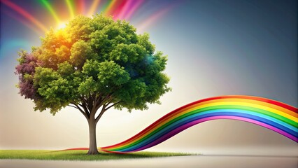 Poster - Abstract tree with colorful rainbow and ribbon , abstract, tree, colorful, rainbow, ribbon, nature, art, design