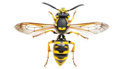 Wall Mural - A yellow and black hornet insect sits on a white background, ready to be captured