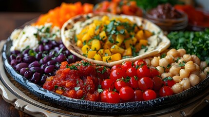 Wall Mural - A colorful plate of food with a variety of vegetables and beans